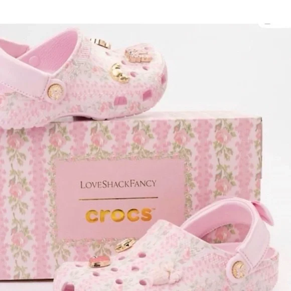 Love Shack Fancy x CROCS kids pink floral size 2, NwT - Picture 1 of 7